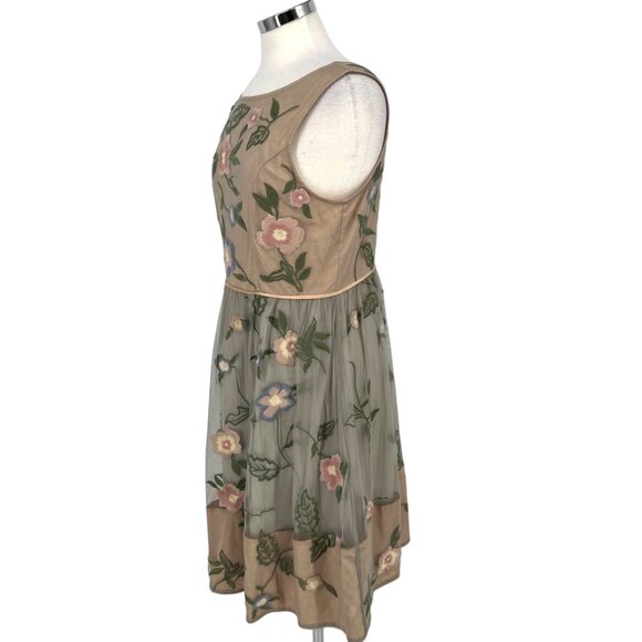 Sundance Peony Floral Embroidered Sleeveless Dress Beige Green Pink Size 8 - Picture 5 of 15